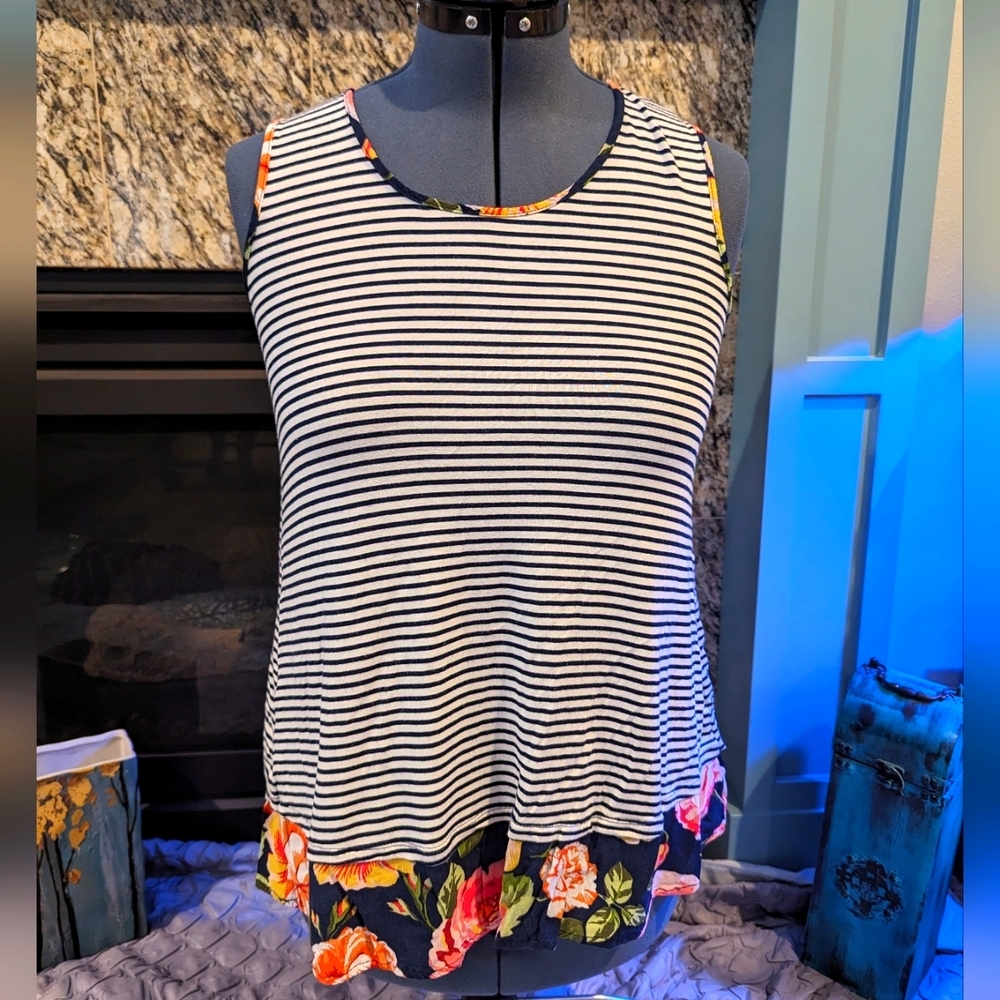 Mixed Media Navy and White Tunic Tank - L